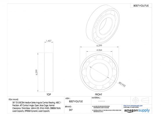 SKF 7315 BECBM Angular Contact Radial Ball Bearing, steel - Image 2