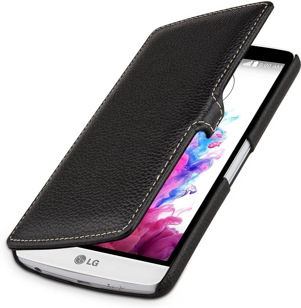 StilGut® UltraSlim Book Type with Clip, Leather Case for LG G3 Stylus, Black, Black - with Clip