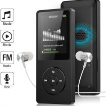 MP3 Player with FM Radio and Voice Recorder, Ultra Slim Music Player with Video Play Text Reading and Build-in Speaker Support up to 128GB, Earphone Included (Black)