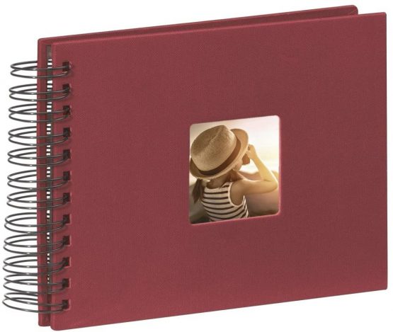 Hama Fine Art photo album, 50 black pages (25 sheets), spiral bound album 24 x 17 cm, with cut-out window, burgundy