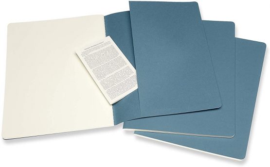 Moleskine Cahier Journal, Set 3 Notebooks with Plain Pages, Cardboard Cover with Visible Cotton Stiching, Colour Brisk Blue, Extra Large 19 x 25 cm, 120 Pages - Image 4