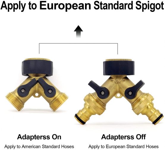 2 Way Brass Tap,Garden Hose Splitter, Y Valve, Two Way Brass Tap Manifold Brass Garden Hose with 2 x3/4 Inch brass water tap connection - Image 4