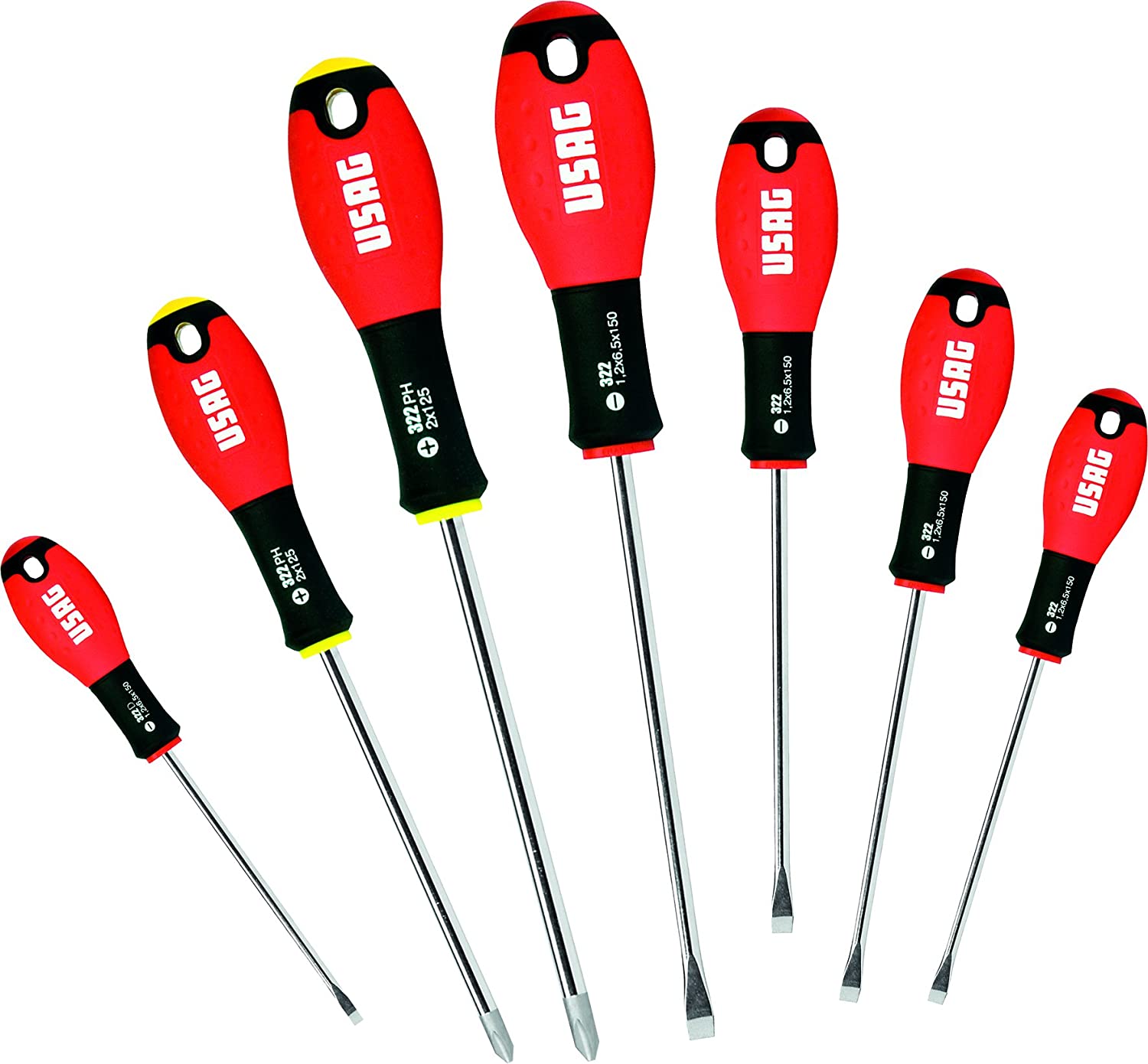 USAG 322 SH7 Set of 7 Screwdrivers for Slot-Head and Phillips® Screws, Black, peso gr:600
