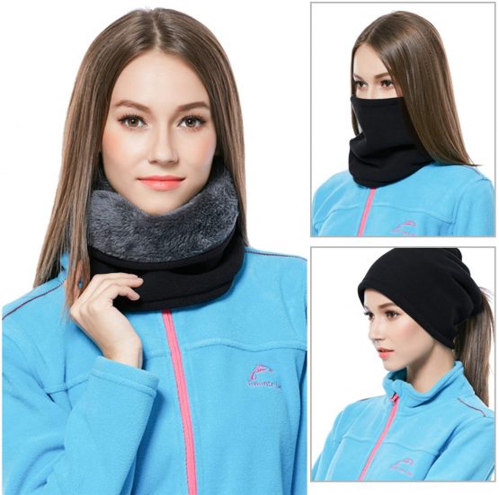 TAGVO Winter Fleece Neck Warmer, Soft Double Layer Fleece Thick Thermal Neck Gaiter Elastic Multifunctional Scarf Windproof Skiing Neck Tube Ear Warmer Balaclava Hood Unisex for Outdoor Sports - Image 2