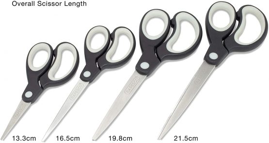 Rapesco 1574 Soft Grip Handle Scissors - Set of 4 (Black/Light Grey) - Image 2