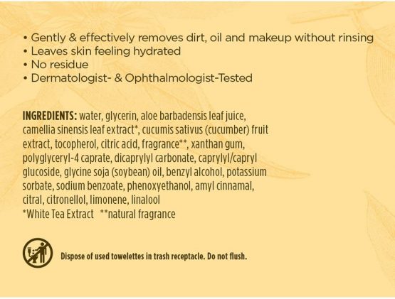 Burt's Bees 99.1% Natural Facial Cleansing Towelettes, Face Wipes for Normal Skin with White Tea Extract, 30 Count - Image 3