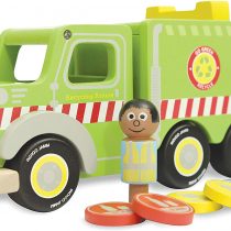 Indigo Jamm Recycling Ronnie, Wooden Toy Playset with Removable Passengers and Tokens Toddler Toys for 2 3 4 year old Boy and Girls