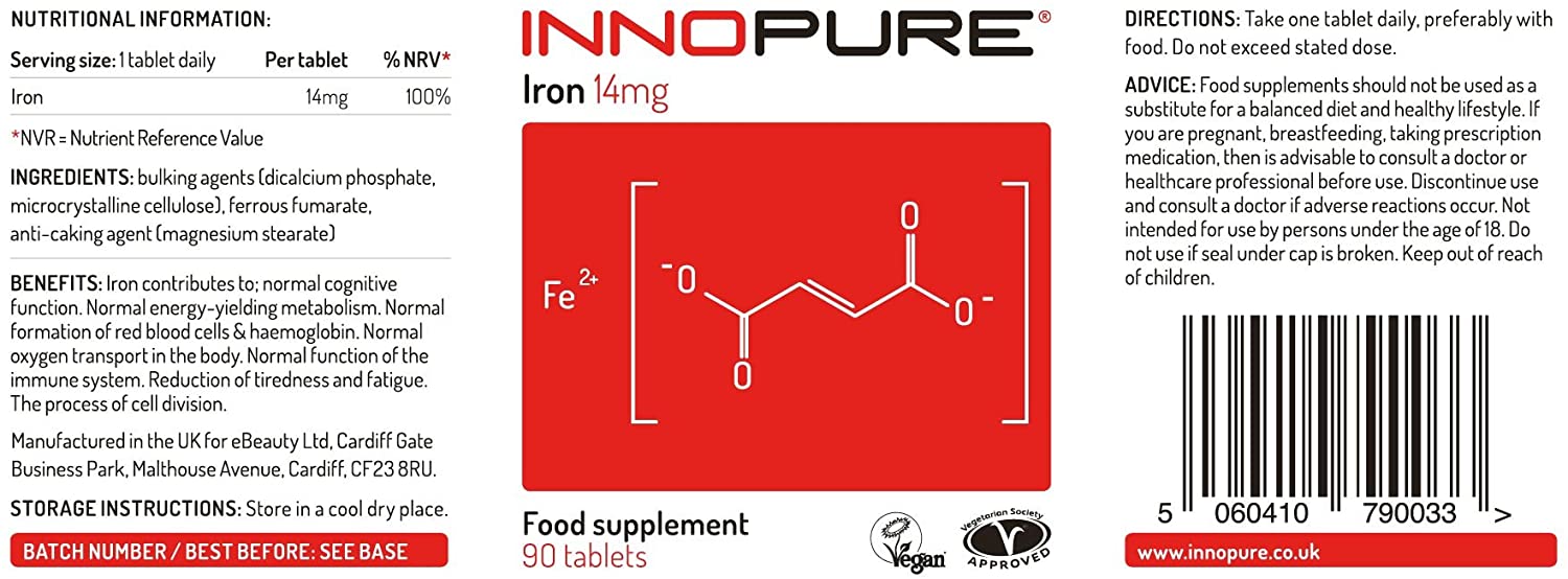 INNOPURE Iron Bisglycinate 14mg, Pure-Fill (No Fillers or Binders), High Absorption, Gentle Chelated Iron Supplement - Image 2