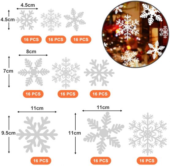 NOCHME Snowflake Window Stickers, 108 PCS Static Snow Flakes Window Clings for Glass Door, Christmas Snowflakes Window Display Decorations, Static PVC Stickers, White - Image 2