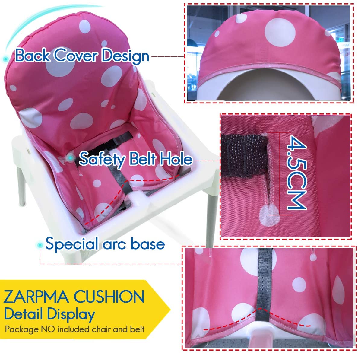 ZARPMA Seat Covers Cushion for Ikea Antilop Highchair,Washable Foldable Baby Highchair Cushion Cotton Padded Insert for Ikea Child Chair (Pink) - Image 4