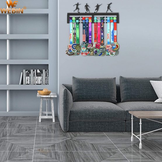 WEBIN Soccer Medal Hanger Display Rack,Awards Holder,Sturdy Black Steel Metal,Wall Mount Over 50 Medals Easy to Install - Image 4