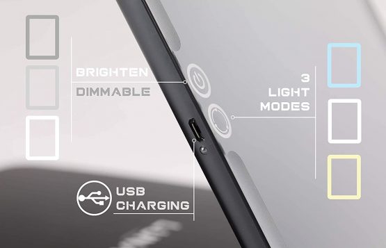 LUNA London Eclipse LED Lighted Travel Vanity Makeup Mirror | 3 Colour Light, Compact, Portable, Lighted, Rechargeable, Illuminated Mirror | Perfect for Travel, Makeup & Beauty Needs | Matte Black - Image 2