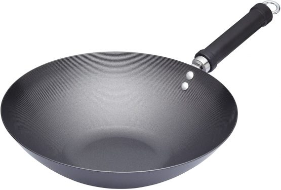 KitchenCraft KCOR3 World of Flavours 30 cm Non Stick Wok for Induction Hob, Carbon Steel, Large Stir Fry Pan, Black