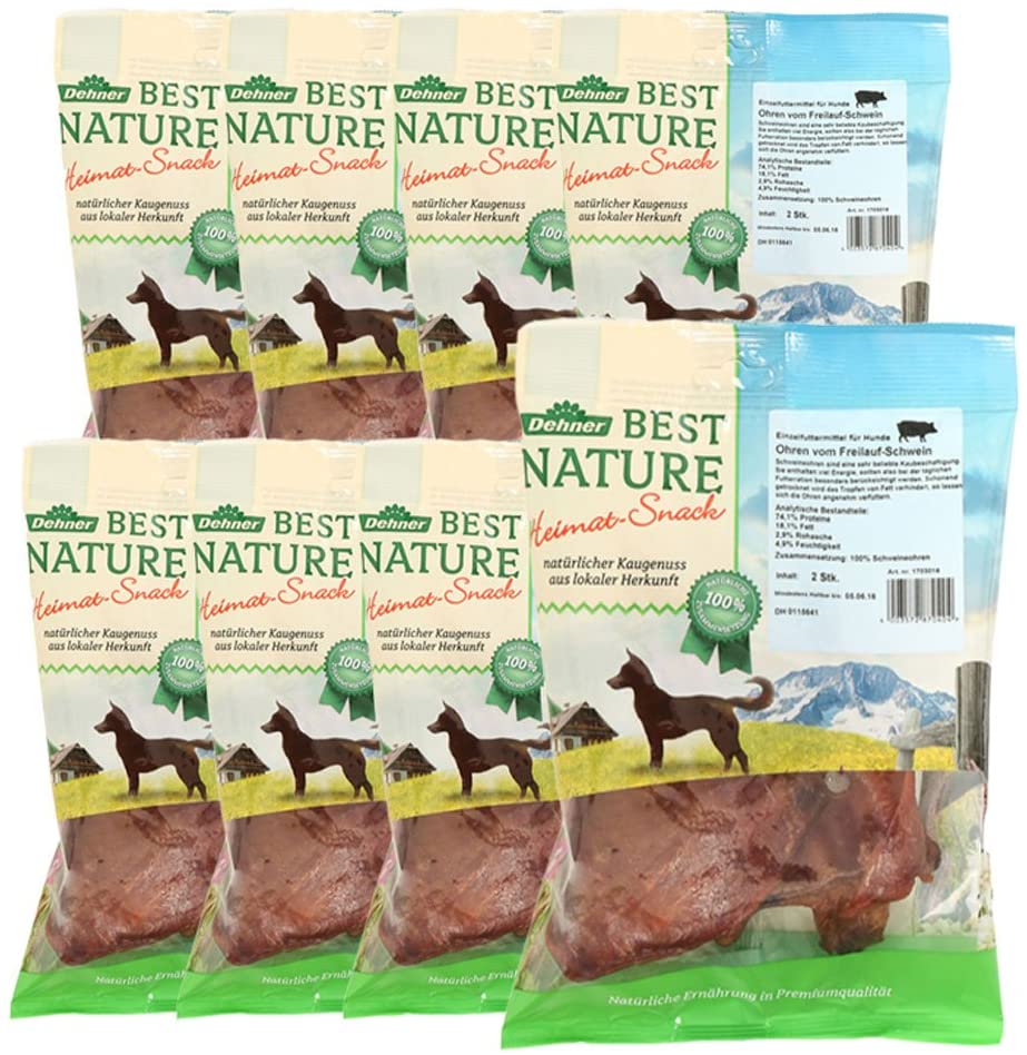 Dehner Best Nature Dog Treat Pig Ears 8 x 2 Pieces 720 g, 720 g (Pack of 1)