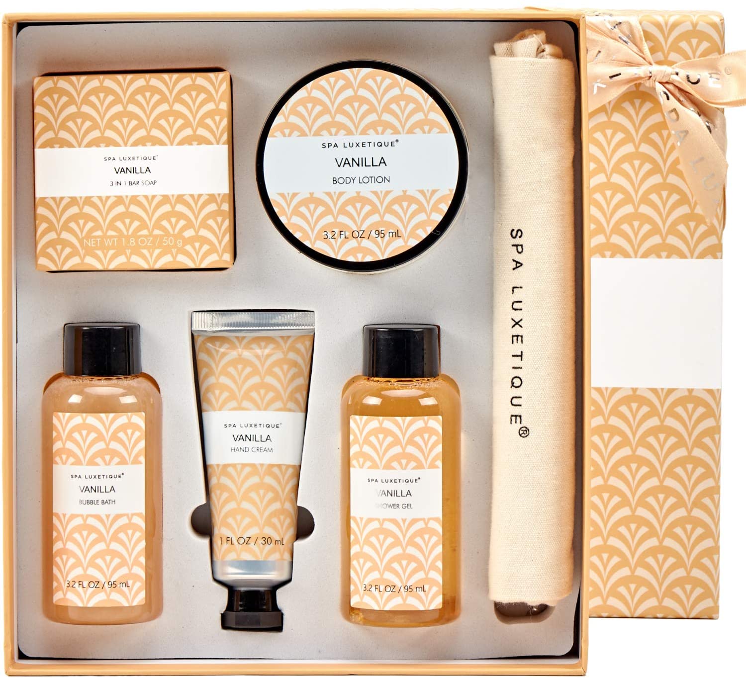 Spa Luxetique Spa Gift Set, 6pcs Vanilla Bath Gifts for Women Travel Gift Box with Hand Cream, Body Lotion, Shower Gel