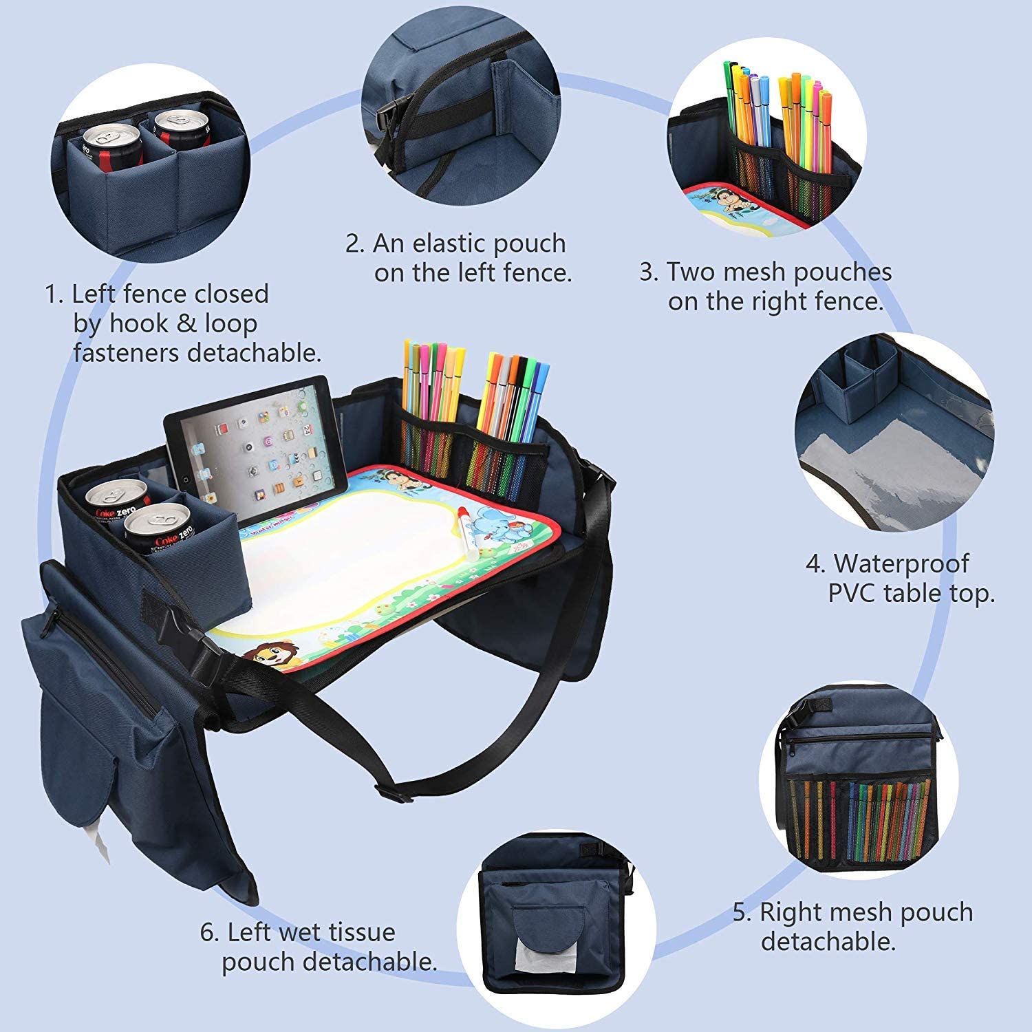Becko US Fondear Children's Travel Toy Tray Kids' Car Seat Snack, Game Tray Activity Table for Stroller Car, Airplane - Image 3
