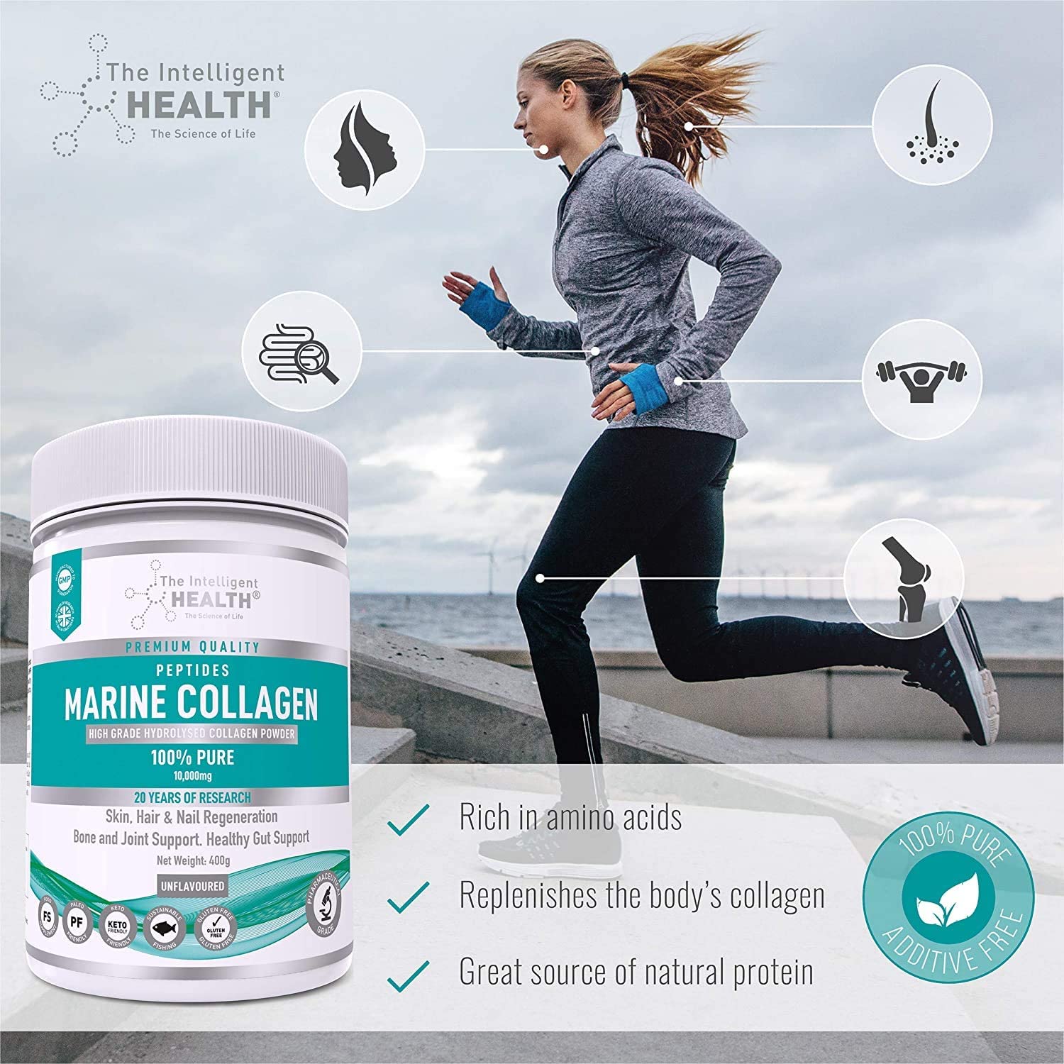 The Intelligent Health Hydrolysed Marine Collagen Powder, 400 g (Pack of 1) - Image 3