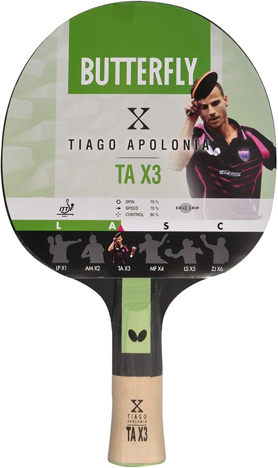 Butterfly Tiago Apolonoa TAX3 Table Tennis Bat - ITTF Approved 1.5mm Pan Asia Rubber - Image 2