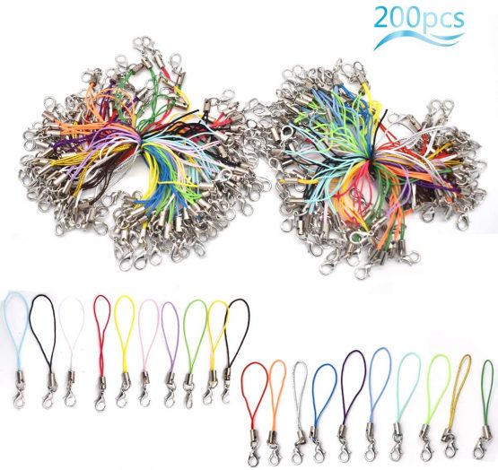 Yueser Lobster Clasp Phone Lanyard, 200pcs Color Cell Phone Charm Lanyard Phone Clasp Rope for Trinkets,Keyring Hand Wrist Strap or other handmade making accessories