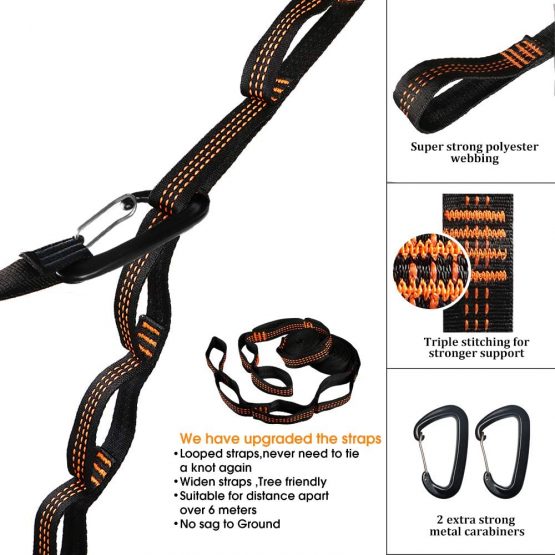 NatureFun Ultra-Light Travel Camping Hammock | 300kg Load Capacity,(300 x 200 cm) Breathable,Quick-drying Parachute Nylon | 2 x Premium Carabiners,2 x Nylon Slings Included | For Outdoor Indoor Garden - Image 4