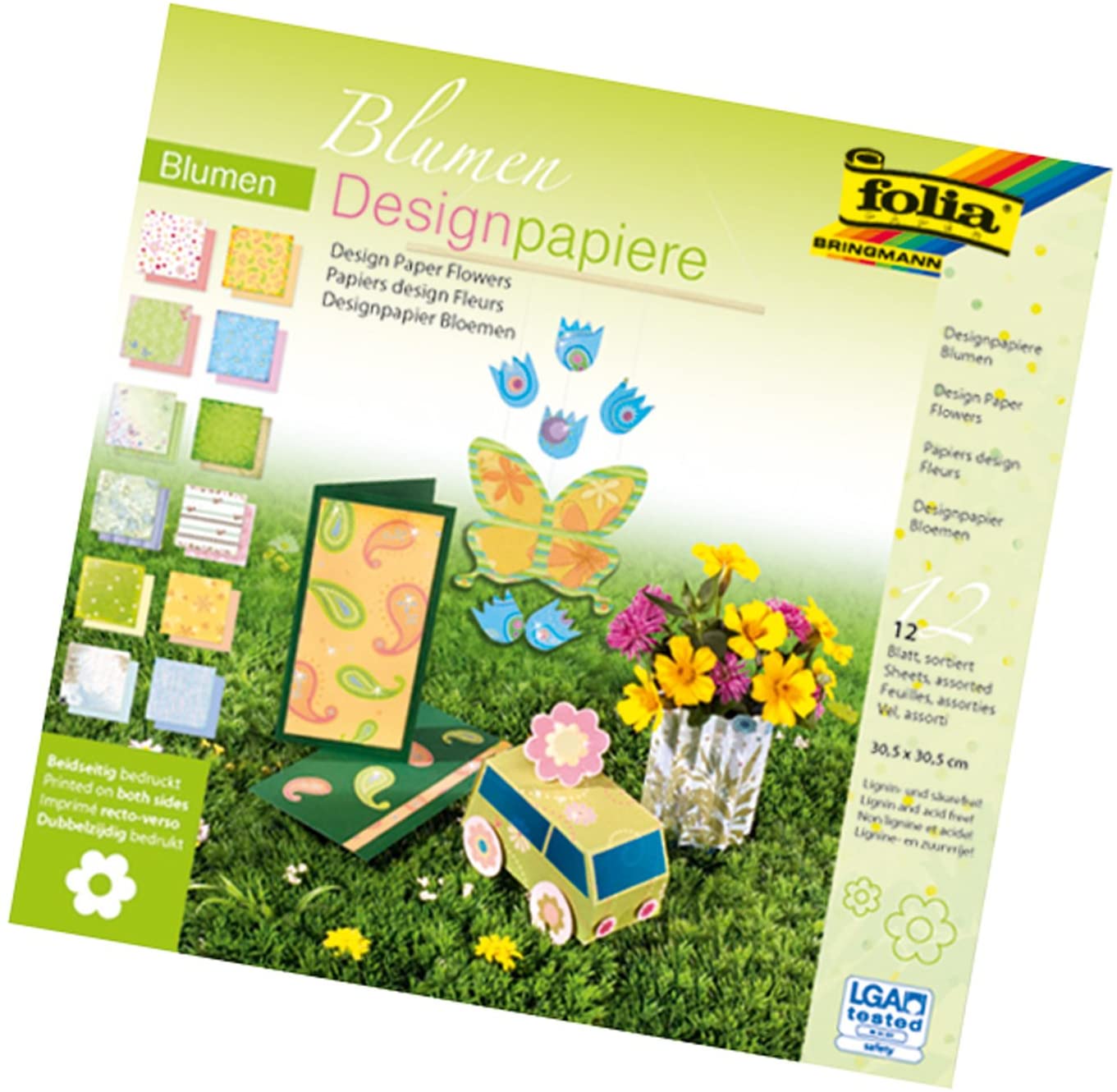 Folia 10149 Block Flower 30.5 x 30.5 cm Design Paper 12 Sheets, Assorted, White, 30.5x30.5cm