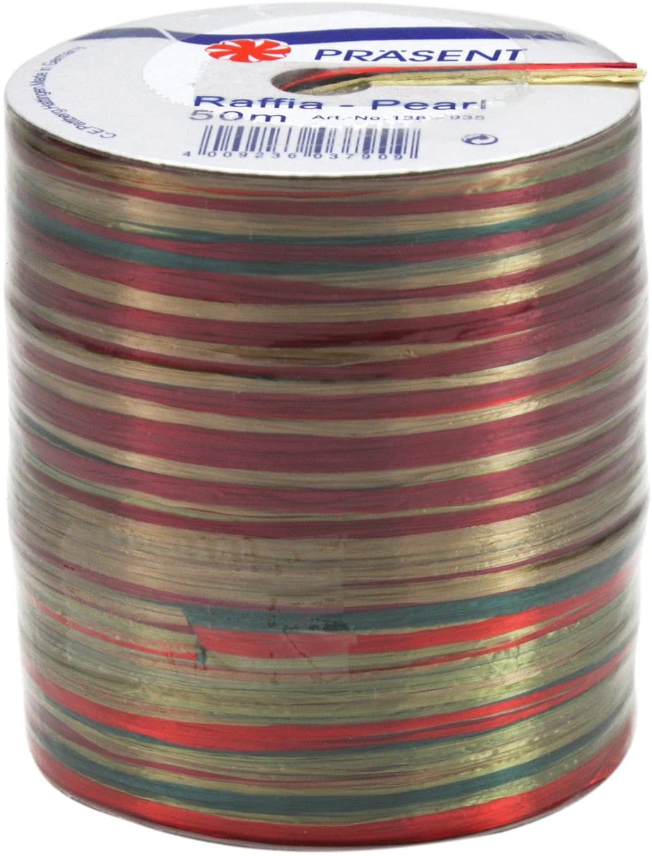 PRÄSENT - Rayon Raffia Biodegradable Ribbon Gold-Green 50 meter spool