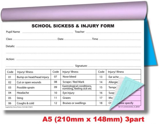 Cherry NCR School Sickness & Injury Triplicate Book A5 (148mmx 210mm) 50 Sets Carbonless - Image 2