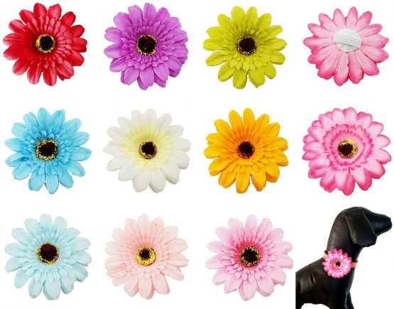 BIPY 10/Pack Dogs Adjustable Collar Flowers Collar Bows Puppies Cats Charms Accessories Slides Detachable Grooming Attachment for Costume Birthday Wedding Festival