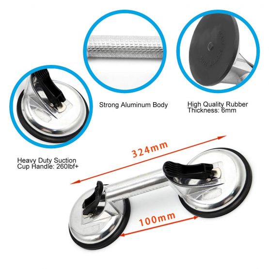 Heavy Duty Aluminum Double Handle Suction Cup Plate Professional Glass Puller/Lifter/Gripper (2 claw silver) - Image 2
