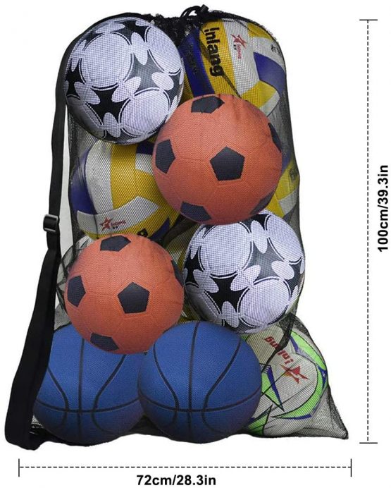NATUCE Extra Large Waterproof Mesh Ball Bag Heavy Duty Football Shoulder Bag Drastring Bag for Basketball Volleyball Soccer Rugby Net Ball Carrying Storage Sack Holds 15 Balls - Image 2