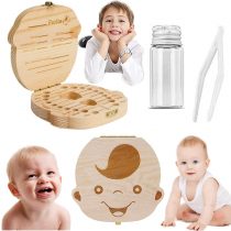 Baby Tooth Box,bluesees Teeth Saves Box for Children, Wooden Kids Keepsake Organizer for Baby Teeth, Cute Children Tooth Container with Tweezers and Lanugo Bottle to Keep The Childhood Memory