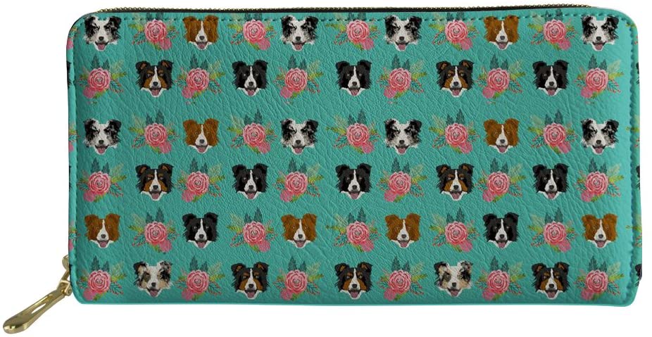 HUGS IDEA Women's Long Wallet Bernese Mountain Dog Floral Design PU Leather Card Holder Clutch Ladies Purse