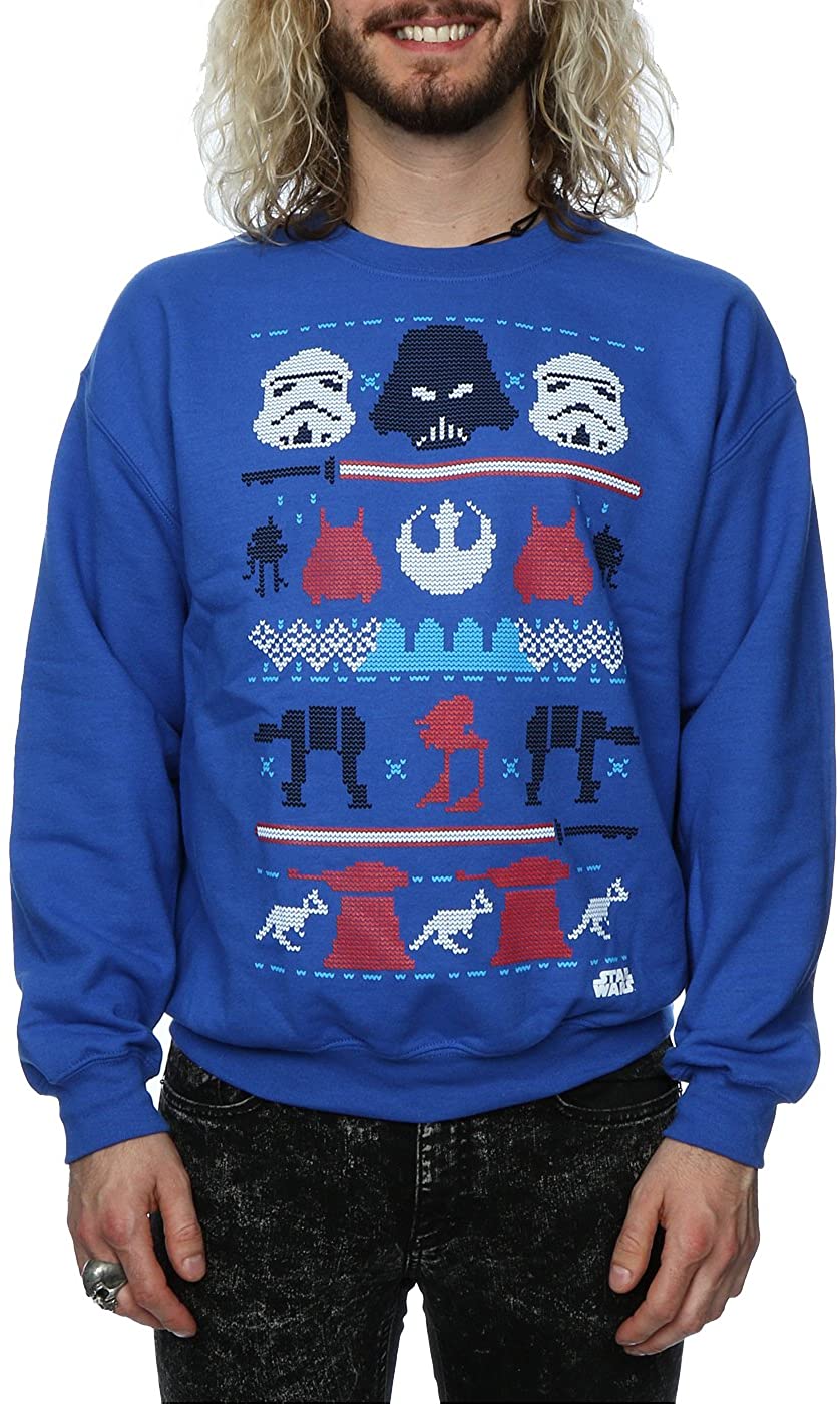 Star Wars Men's Dark Side Fair Isle Christmas Sweatshirt XX-Large Royal Blue, XXL - Image 4