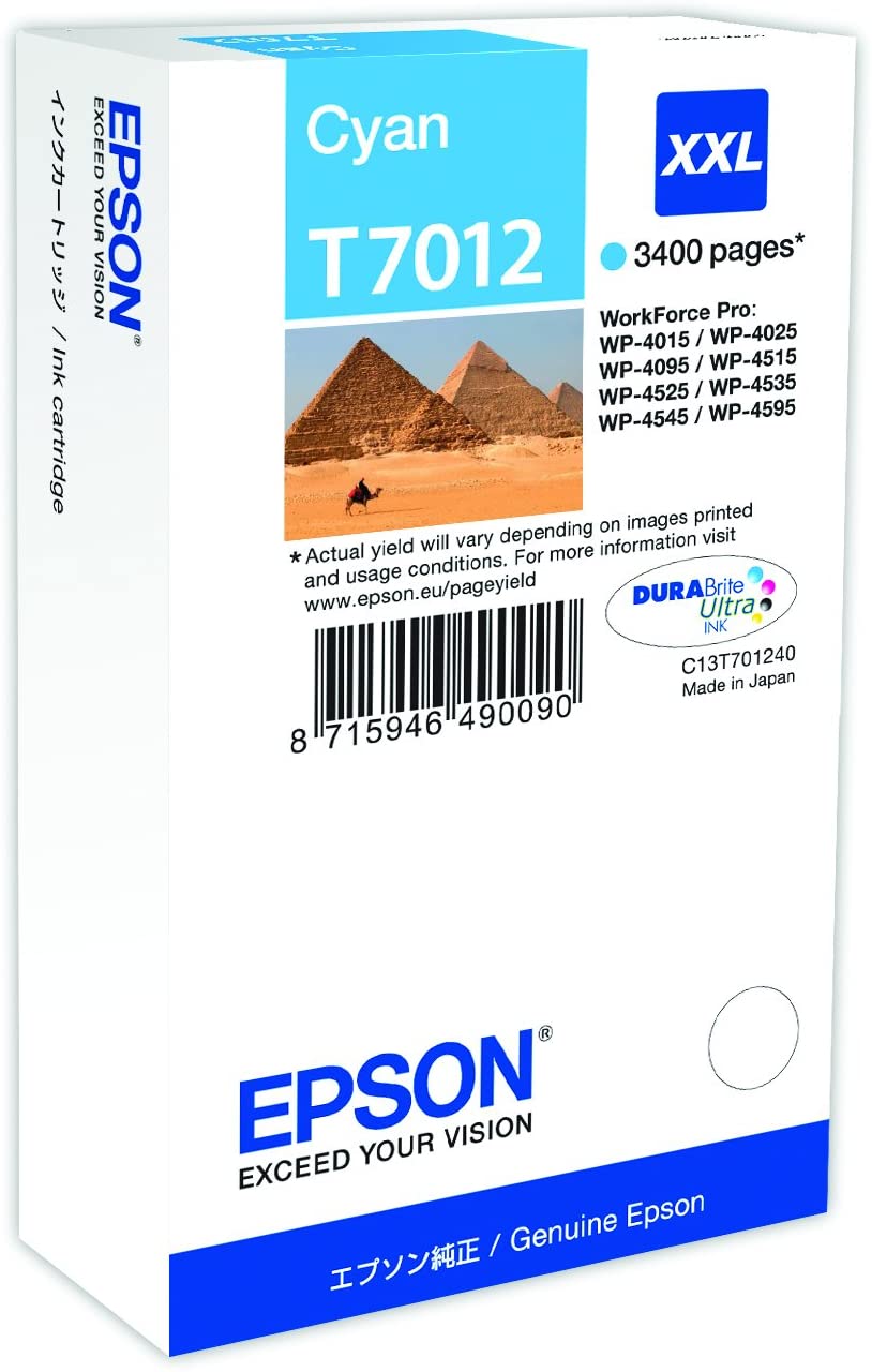 Epson T7012 Cyan Genuine, XXL High Yield Ink Cartridge DuraBrite Ultra, 2X-Large