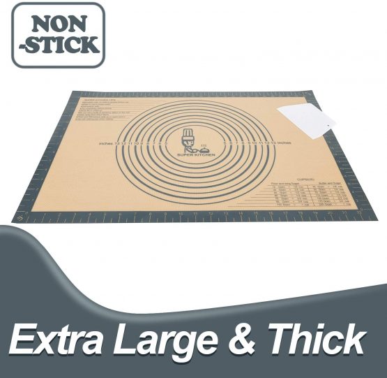 Silicone Baking Mat Sheet Non-Slip Pastry Mat with Measurement 40 × 60 cm, Non-Stick Dough Kneading Board Mat with Scraper, Extra Large Pastry Rolling Mat, Fondant Mat (Grey)