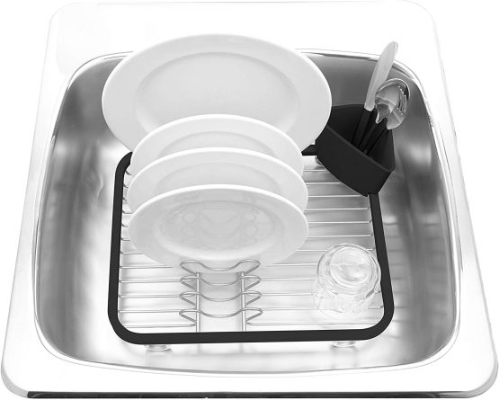 Umbra Sinkin Dish Drying Rack- Kitchen Sink Caddy with Removable Cutlery Holder, Fits In Sink or on Countertop, Smoke/Nickel - Image 3