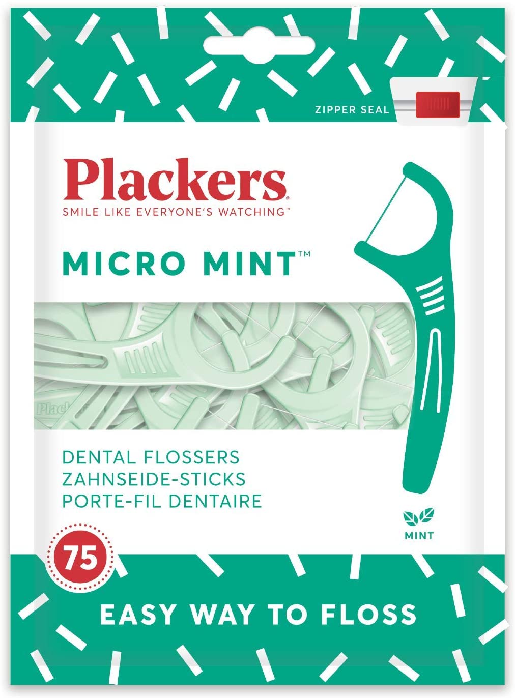 Plackers Dental Flossers Micro Mint, Green, 75 Count, 75 count (Pack of 1)