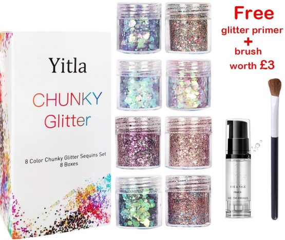 8 Color face Glitter Cosmetic Glitter, for Body, Cheeks and Hair, Festival and Party Beauty Makeup - Includes Long Lasting Fix Gel and Brush - Image 4