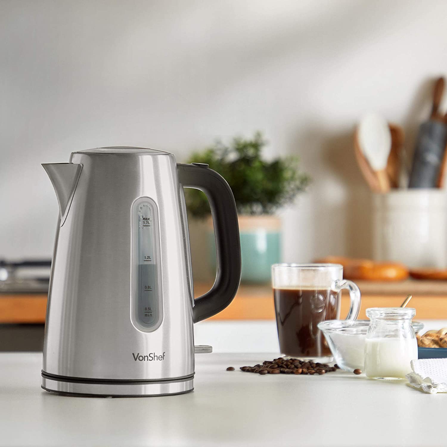 VonShef Electric Stainless Steel Kettle Large 3000W, 1.7L Capacity