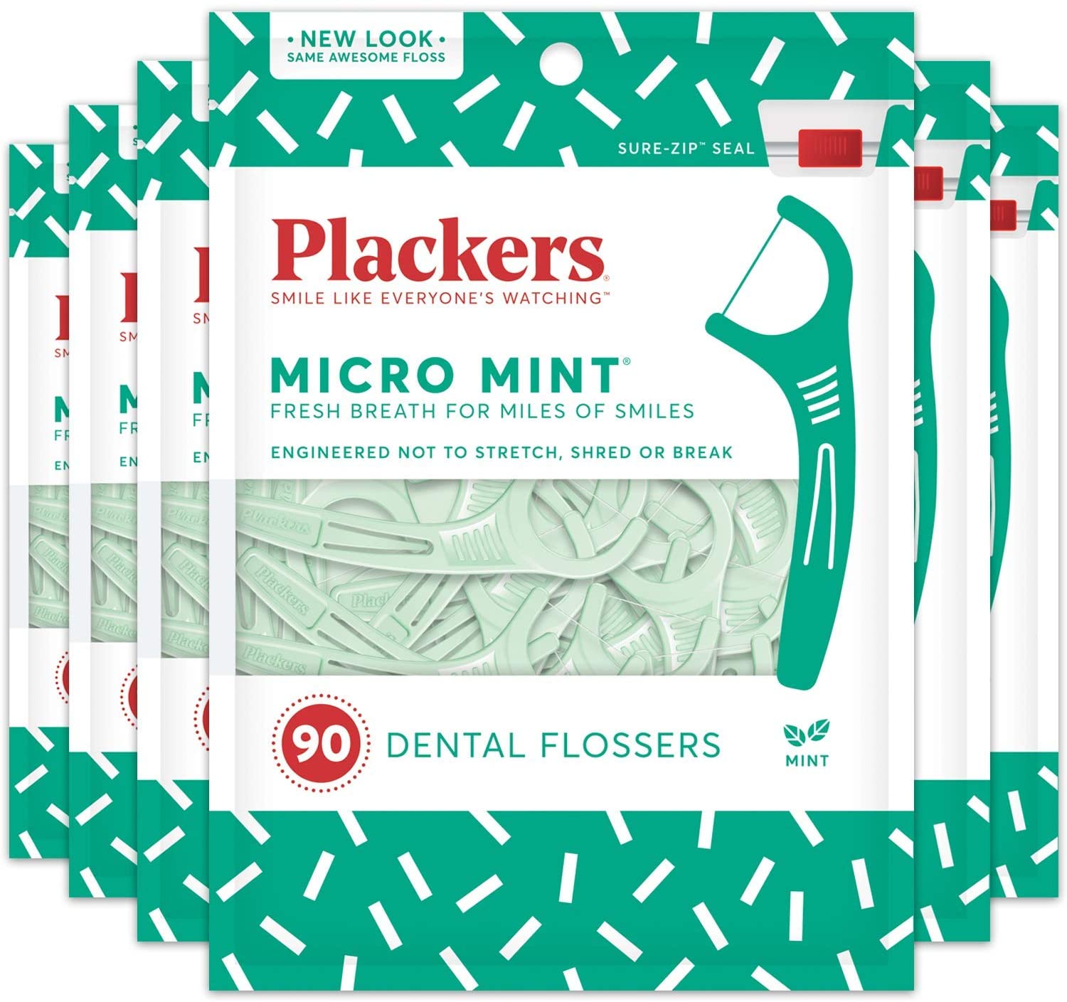 Plackers Micro Mint Dental Floss Picks, 90 Count, Pack of 6, Green, 6 count (Pack of 90)