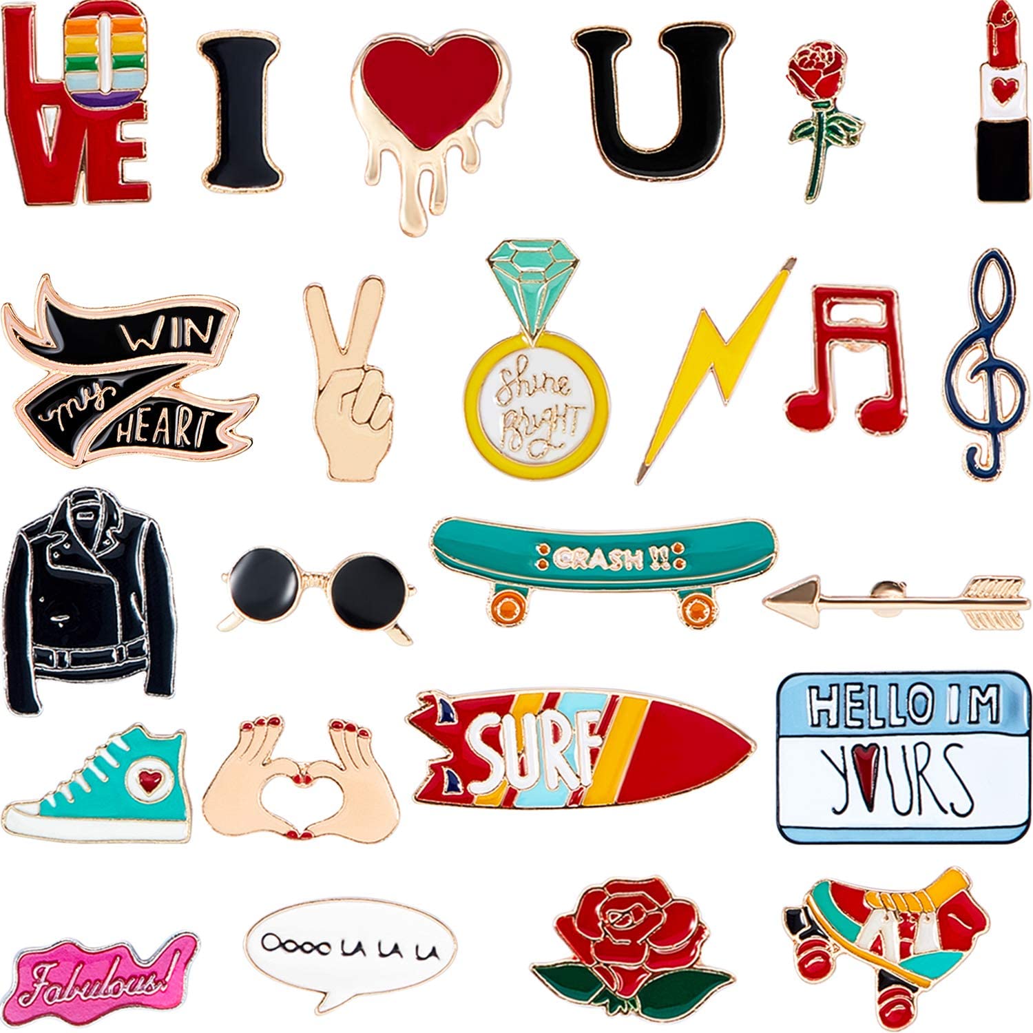 Hicarer 24 Pieces Cute Enamel Lapel Pin Set Cartoon Brooch Pin Badges Brooch Pins Clothing Bags Jackets Accessory for Valentine's Day