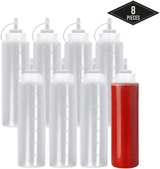 MATANA - 8 Squeeze Sauce Bottles with Caps - BPA Free - 680ml