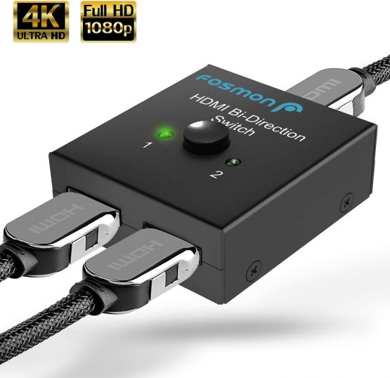 Fosmon 2-Port HDMI 2.0 Switch 4K 60Hz, 2x1 / 1x2 Bi-Directional HDMI Switcher UHD 4Kx2K 3D HD 1080p HDCP, 2 Input 1 Output Splitter Hub Compatible with HDTV, PS4, Xbox One, Apple TV, Roku, Fire Stick