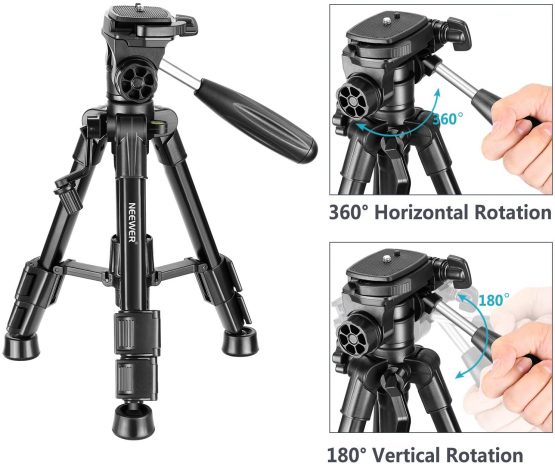 Neewer Mini Travel Tabletop Camera Tripod 24 inches/62cm, Lightweight and Portable Aluminum with 3-Way Swivel Pan Head for DSLR Camera,Smartphones,DV Video up to 5kg (T210) (Black) - Image 4