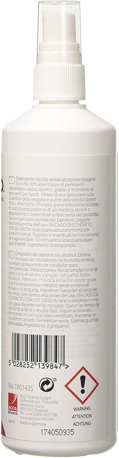 Nobo Whiteboard Cleaner Spray, 250ml Bottle, Everyday Use, For Dry Wipe/Erase Surfaces, 1901435, 250 ml (Pack of 1) - Image 2