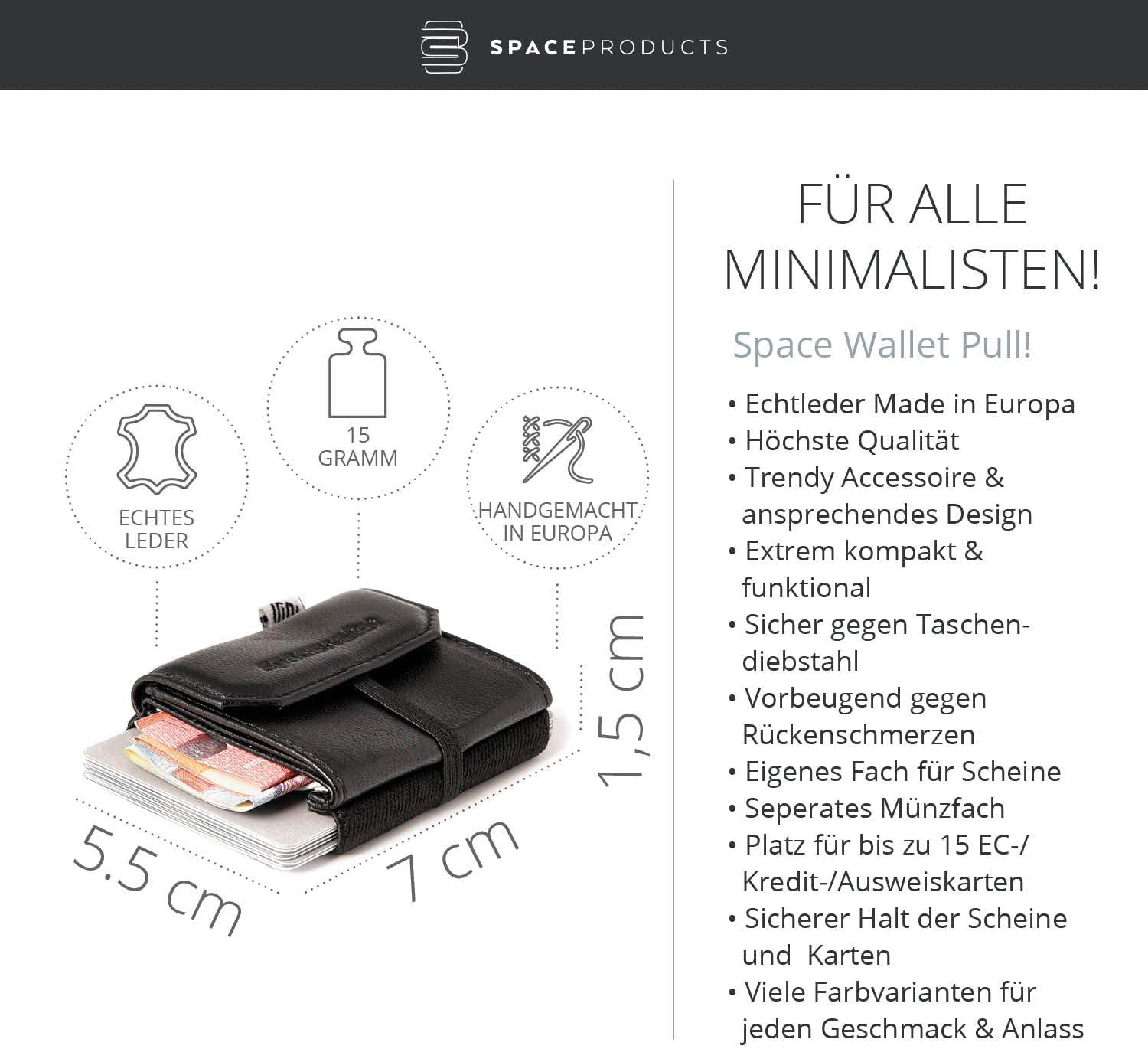Space Wallet Pull Mini Leather Wallet, Up to 15 Credit Cards/EC Cards in Card Compartment + Coin Pocket + Note Compartment - Image 4