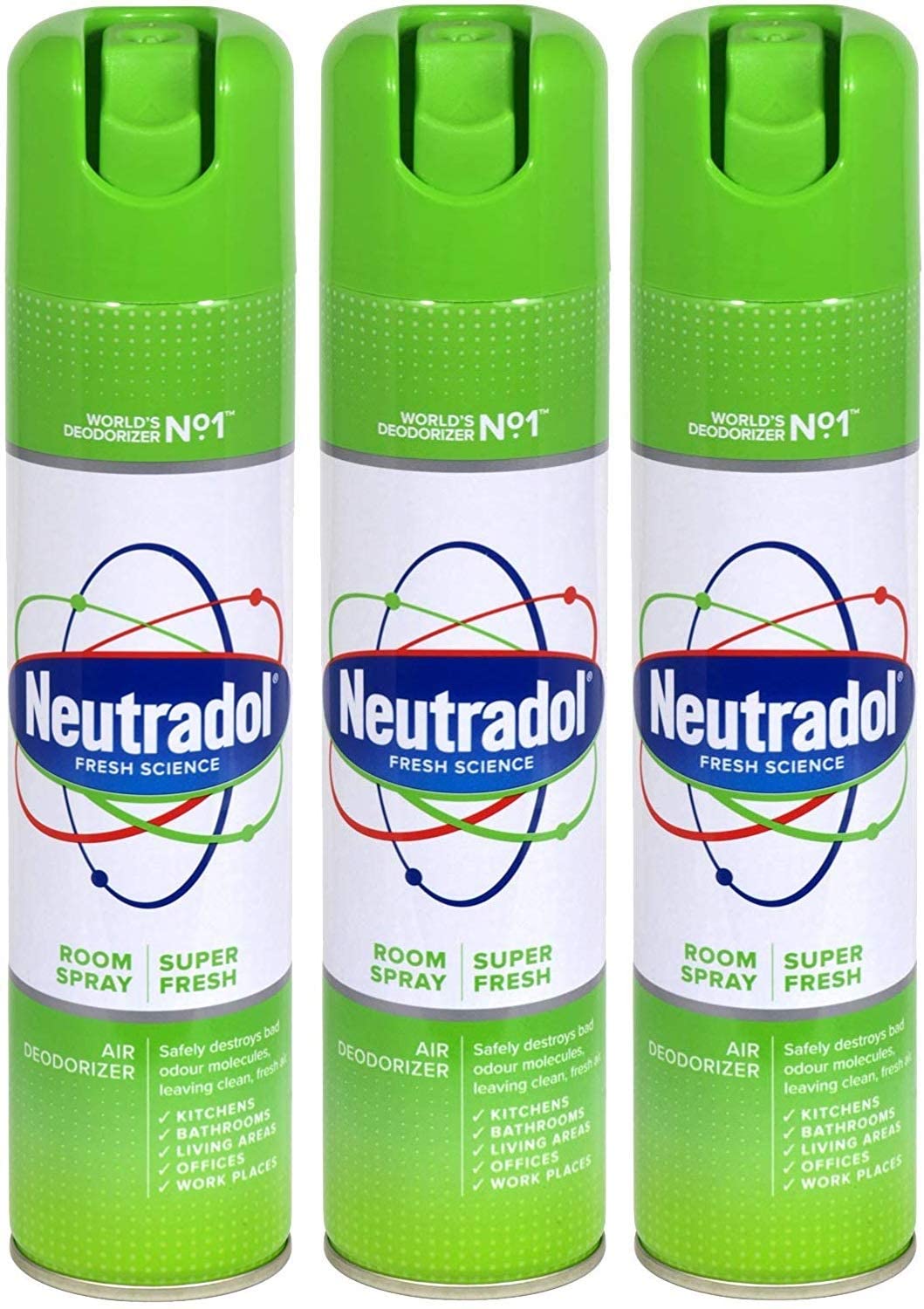 THREE PACKS of Neutradol Spray Super Fresh 300ml