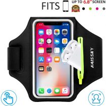 Running Armband with Airpods Zipper Pocket Cell Phone Armband Holder Water Resistant Sports Gym Case Fits iPhone 12 Pro Max/11 /11Pro/XR/XS Max/8,Galaxy S30/S20 with Touchscreen&Car Key Holder 6.7"