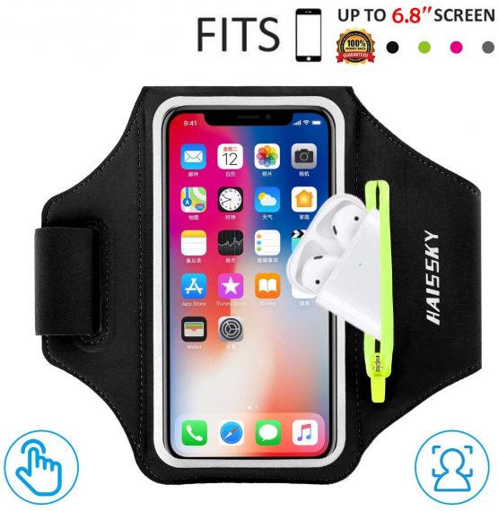 Running Armband with Airpods Zipper Pocket Cell Phone Armband Holder Water Resistant Sports Gym Case Fits iPhone 12 Pro Max/11 /11Pro/XR/XS Max/8,Galaxy S30/S20 with Touchscreen&Car Key Holder 6.7"