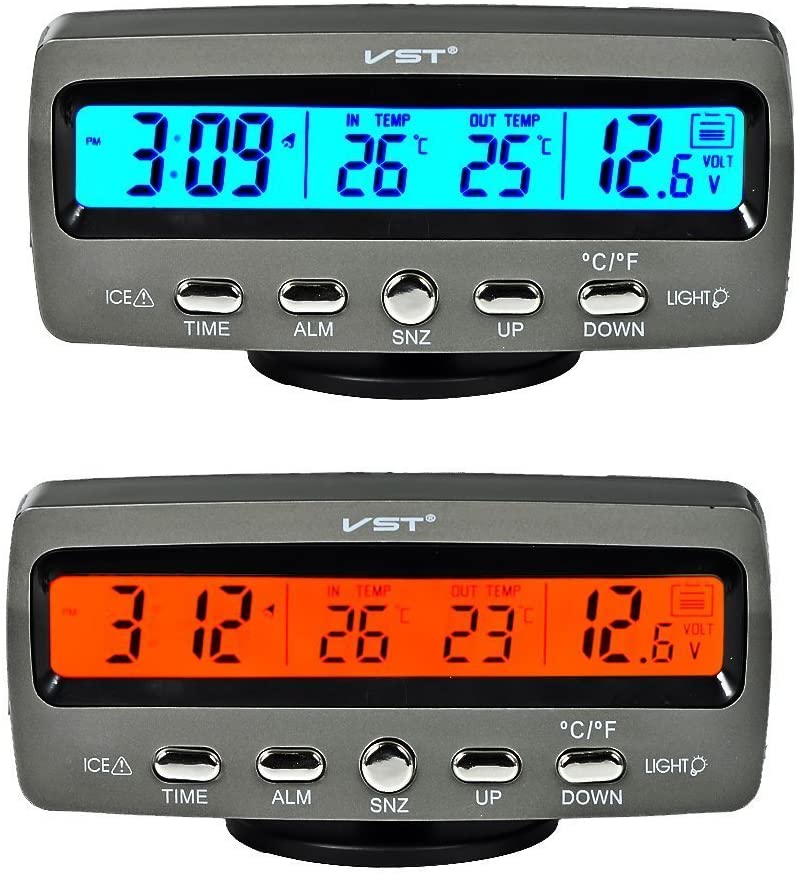 Itian Multifunctional 4 in 1 Car Digital Clock, In/Out Thermometer, Voltage Monitor